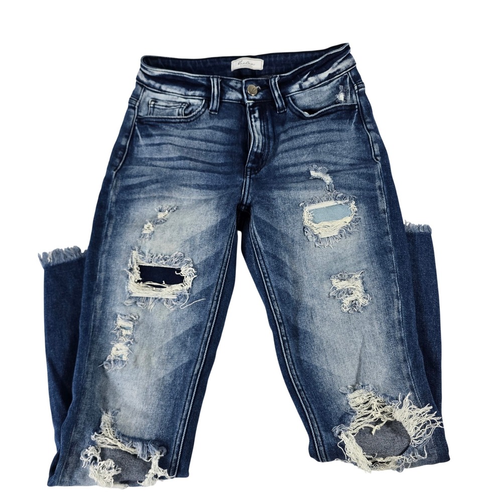 KanCan Signature Kurvy Mid-Rise Ankle Skinny Distressed Jeans Blue 27 VBK1672AT